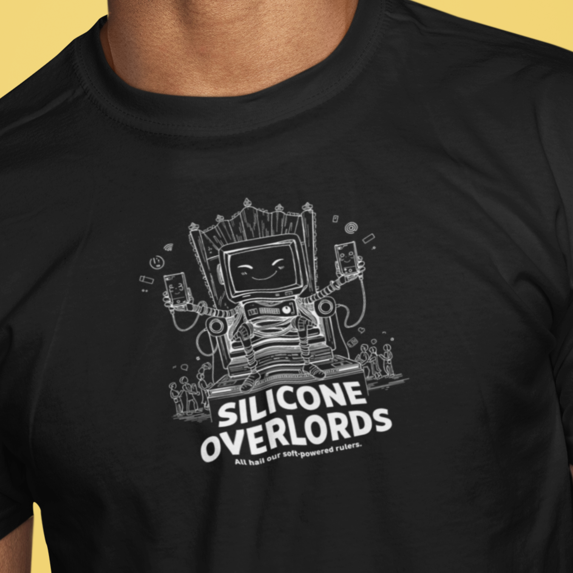 SILICONE OVERLORDS Dark – Funny Tech Addiction Graphic Tee