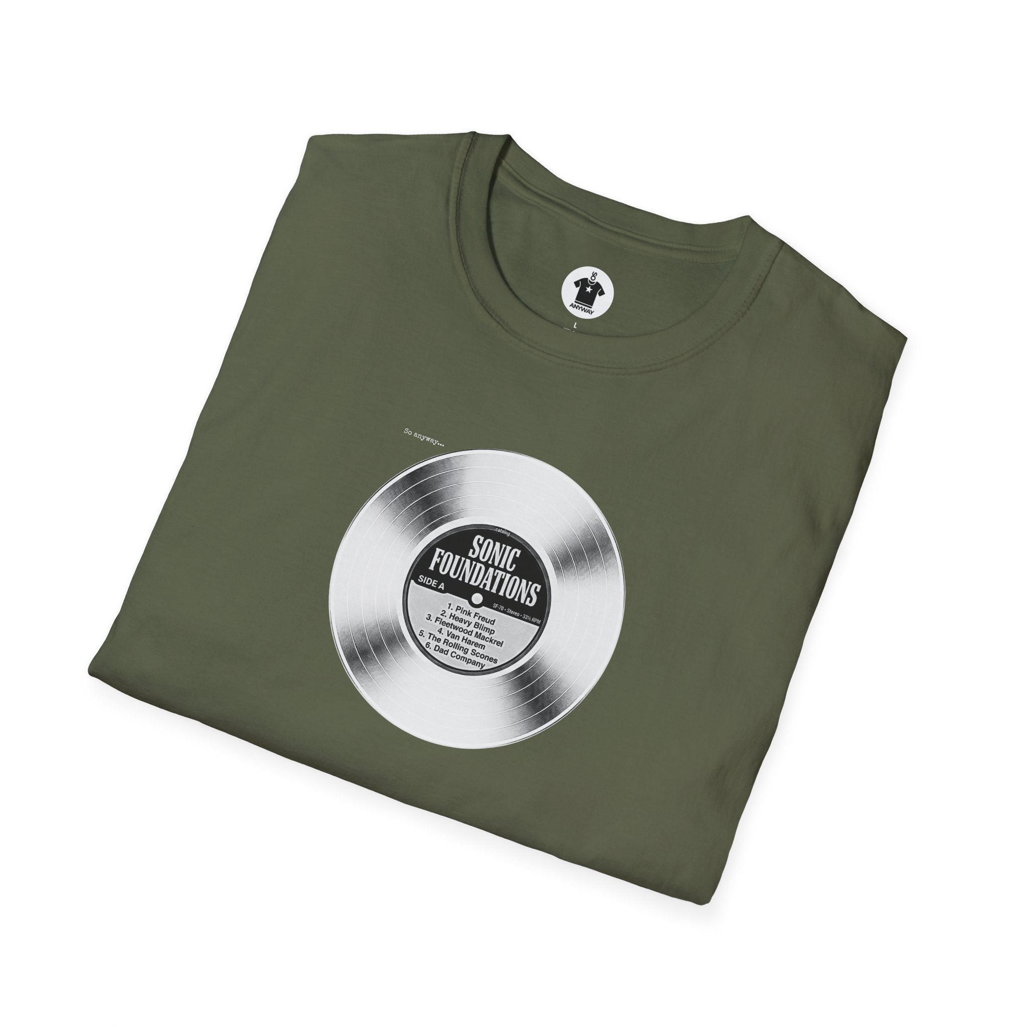 SONIC FOUNDATIONS: SIDE A – Funny Vinyl Record Tracklist Music Pun Graphic T-Shirt