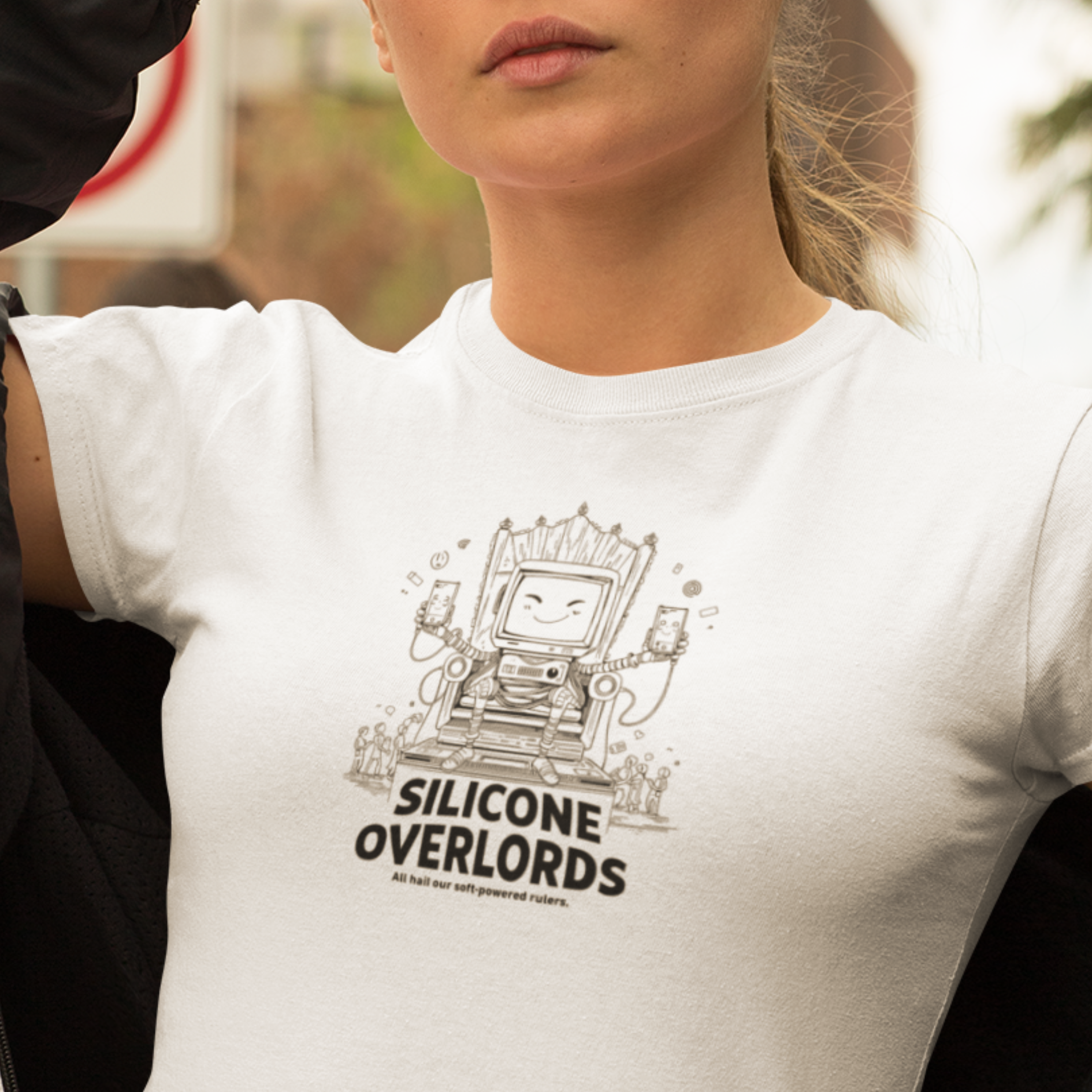 SILICONE OVERLORDS Light – Funny Tech Addiction Graphic Tee