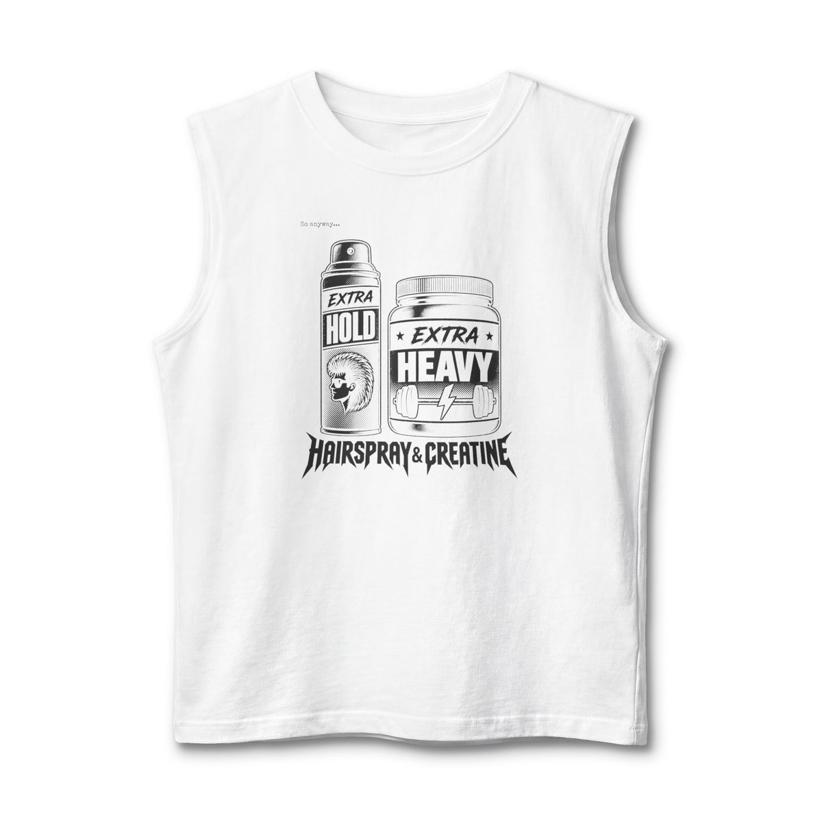 80s Vibe Hairspray & Creatine Muscle Tank — Retro Gym Humor Tank Top