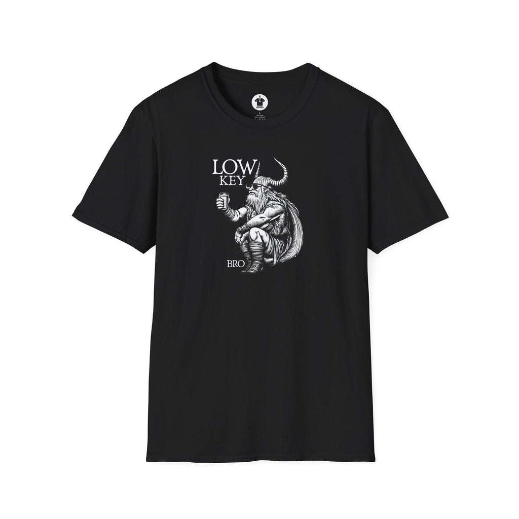 LOW KEY, BRO Dark - Loki Norse Mythology Pun Graphic Tee