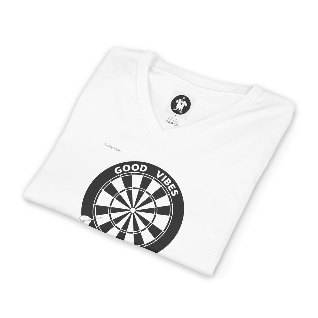 GOOD VIBES, BAD AIM – Funny Dartboard Graphic V‑Neck Tee