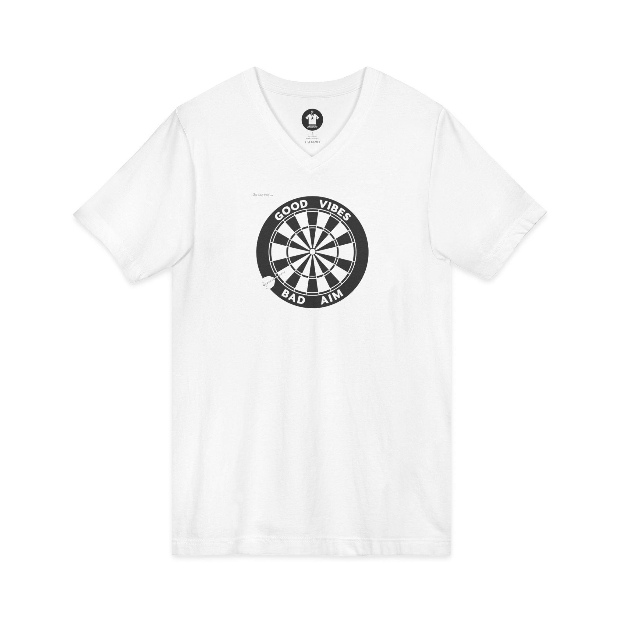 GOOD VIBES, BAD AIM – Funny Dartboard Graphic V‑Neck Tee