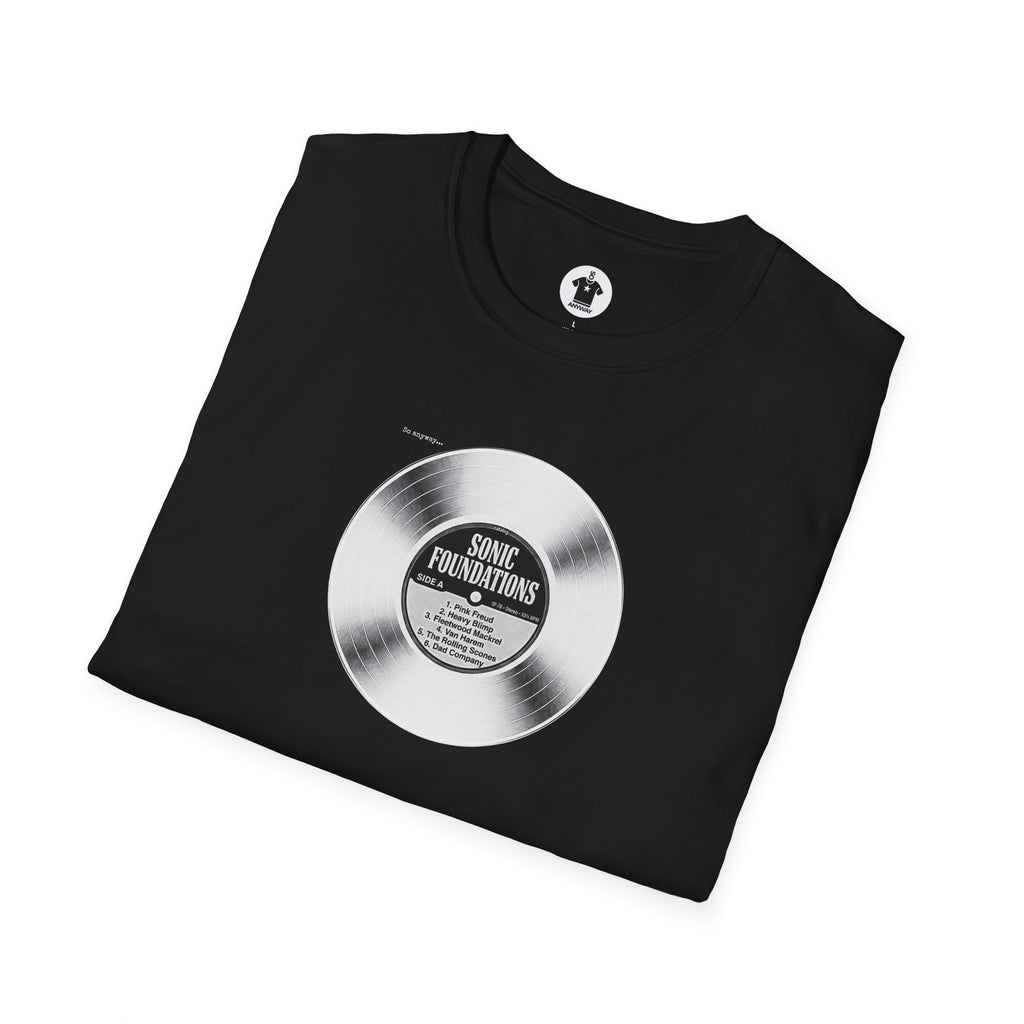 SONIC FOUNDATIONS: SIDE A – Funny Vinyl Record Tracklist Music Pun Graphic T-Shirt