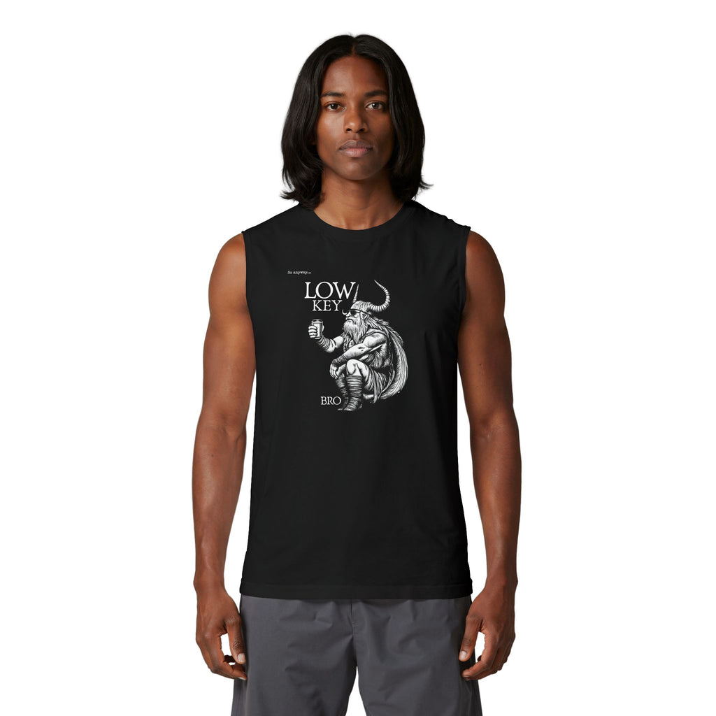 LOW KEY, BRO - Loki Norse Mythology Pun Graphic Unisex Jersey Muscle Tank