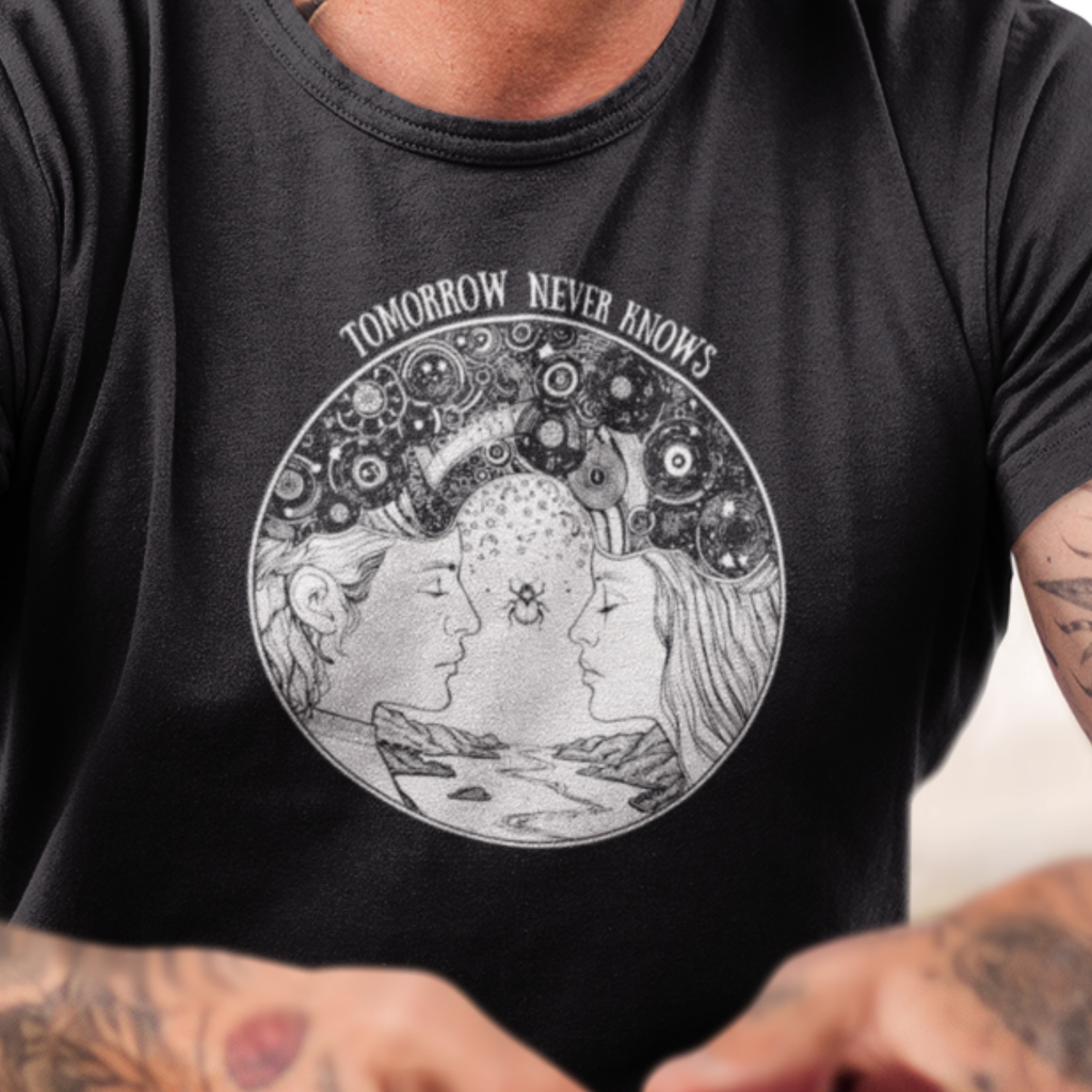 TOMORROW NEVER KNOWS Dark – Psychedelic Vinyl Cosmos Unisex Graphic Tee