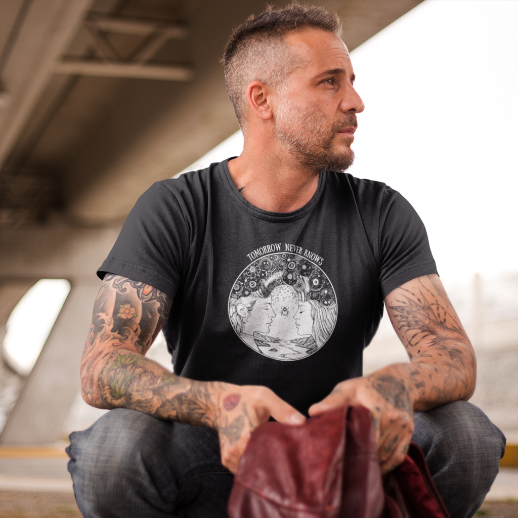 TOMORROW NEVER KNOWS Dark – Psychedelic Vinyl Cosmos Unisex Graphic Tee