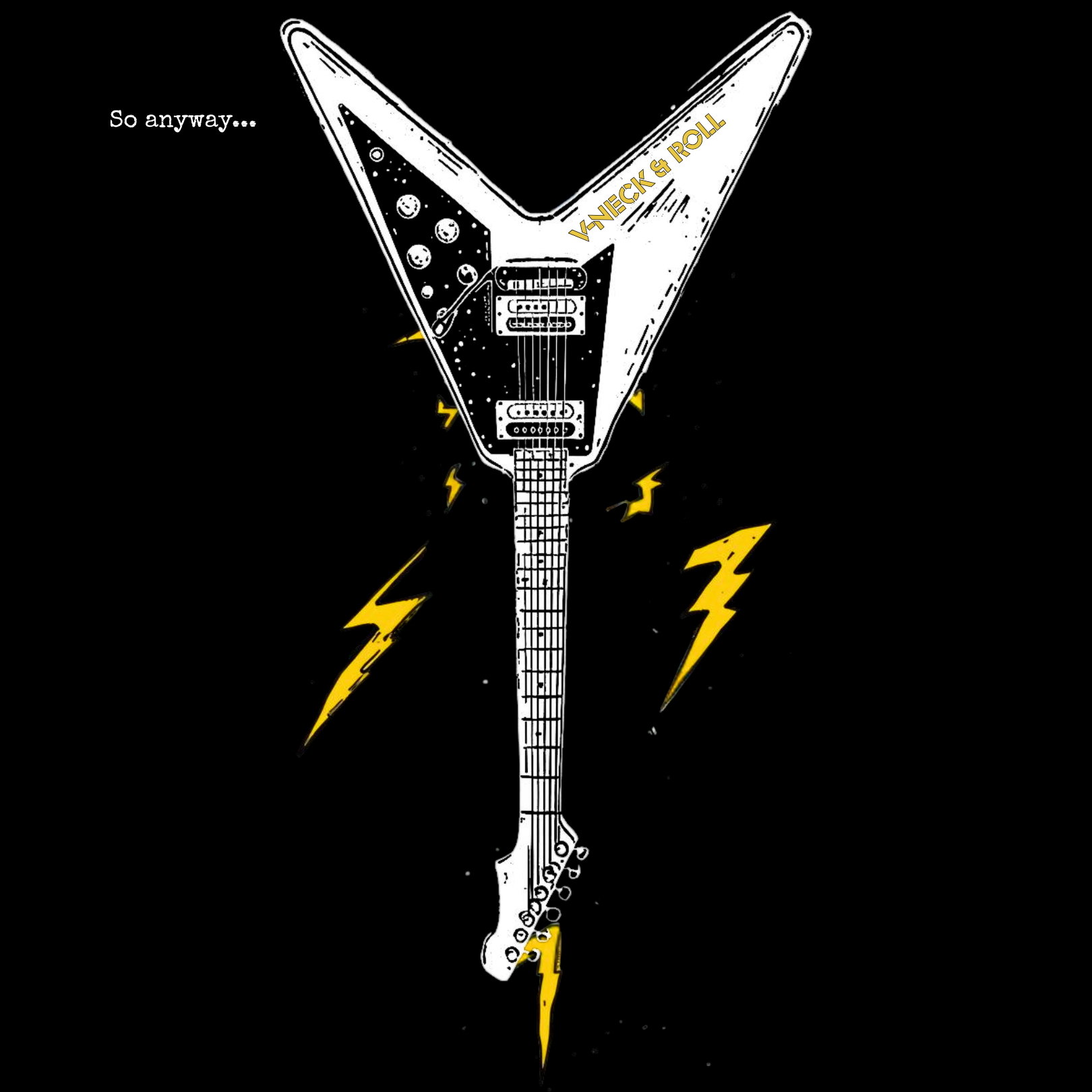 V-NECK & ROLL Dark – Funny Rock Music Guitar Lightning Graphic T-Shirt