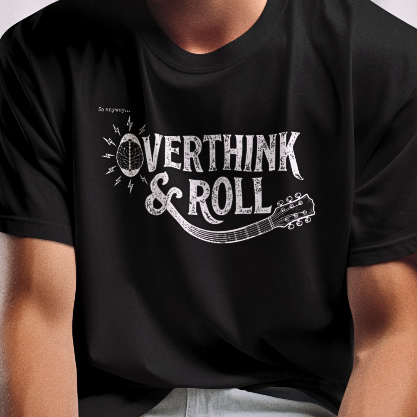 OVERTHINK & ROLL Dark – Funny Overthinking Rock Music Guitar Graphic T-Shirt
