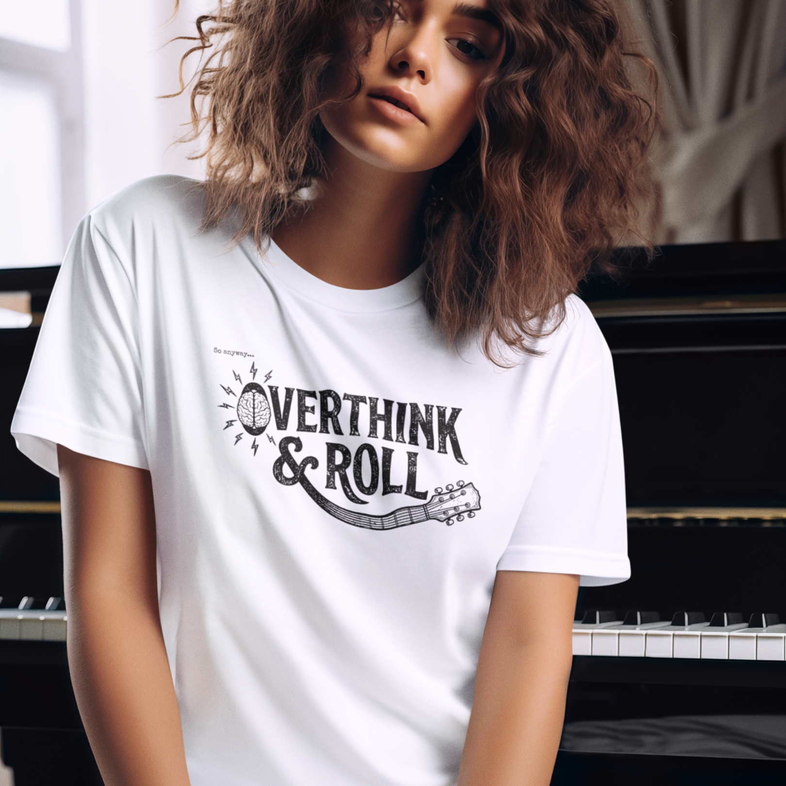 OVERTHINK & ROLL Light – Funny Overthinking Rock Music Guitar Graphic T-Shirt