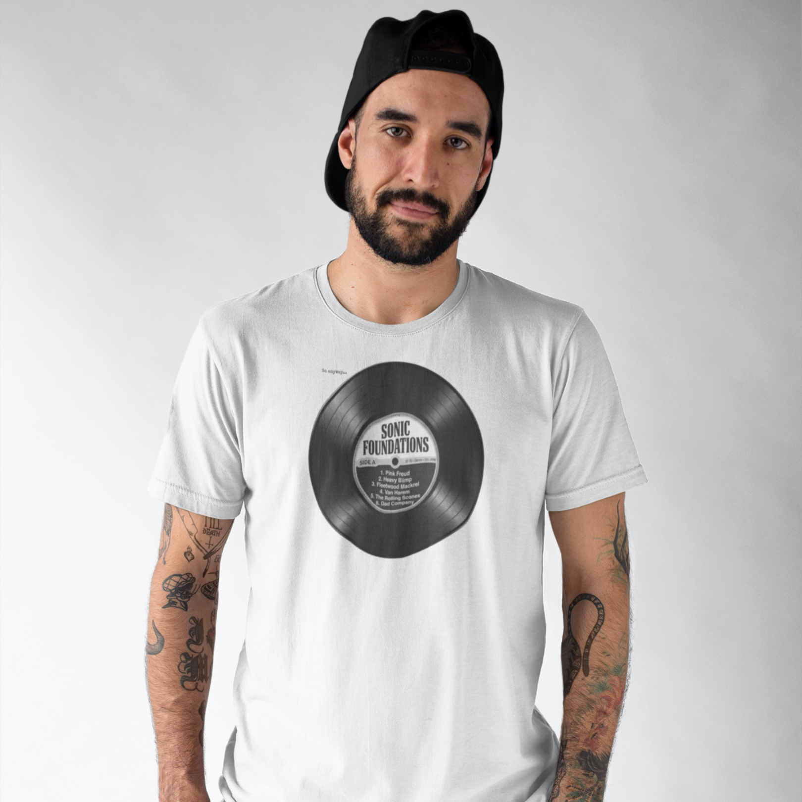 SONIC FOUNDATIONS: SIDE A – Funny Vinyl Record Tracklist Music Pun Graphic T-Shirt