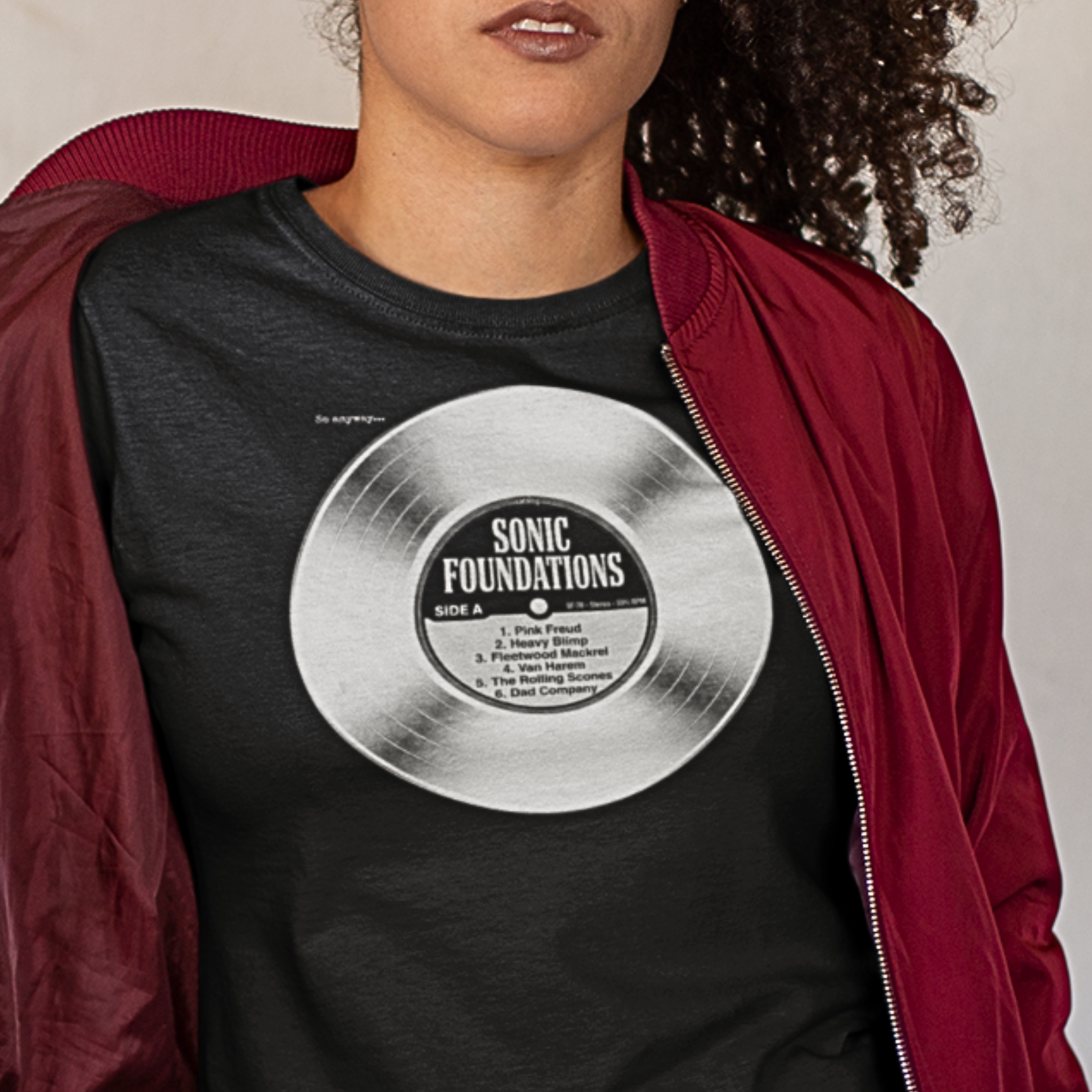 SONIC FOUNDATIONS: SIDE A – Funny Vinyl Record Tracklist Music Pun Graphic T-Shirt