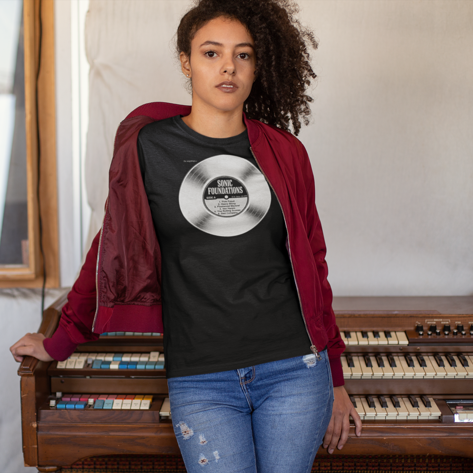 SONIC FOUNDATIONS: SIDE A – Funny Vinyl Record Tracklist Music Pun Graphic T-Shirt