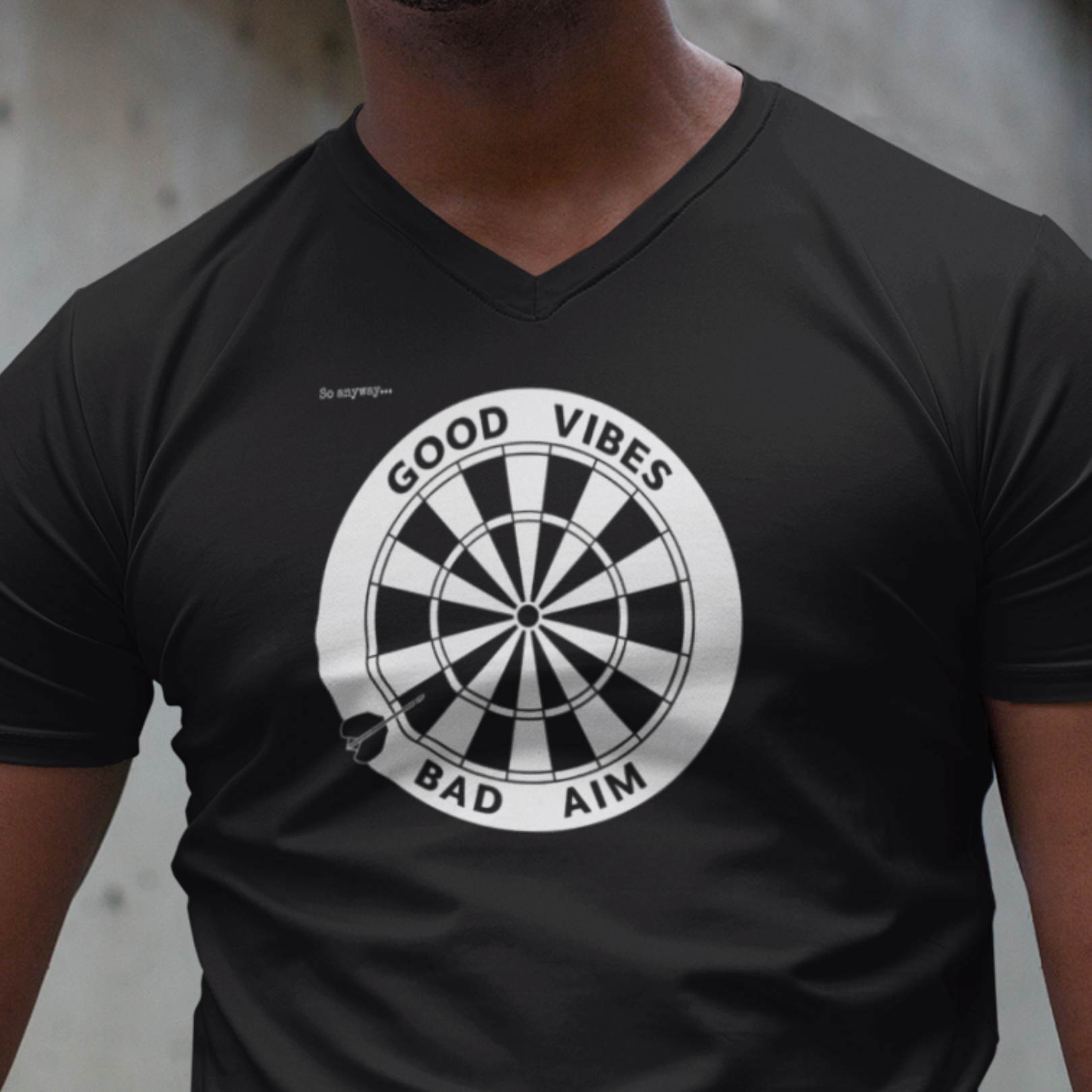 GOOD VIBES, BAD AIM – Funny Dartboard Graphic V‑Neck Tee