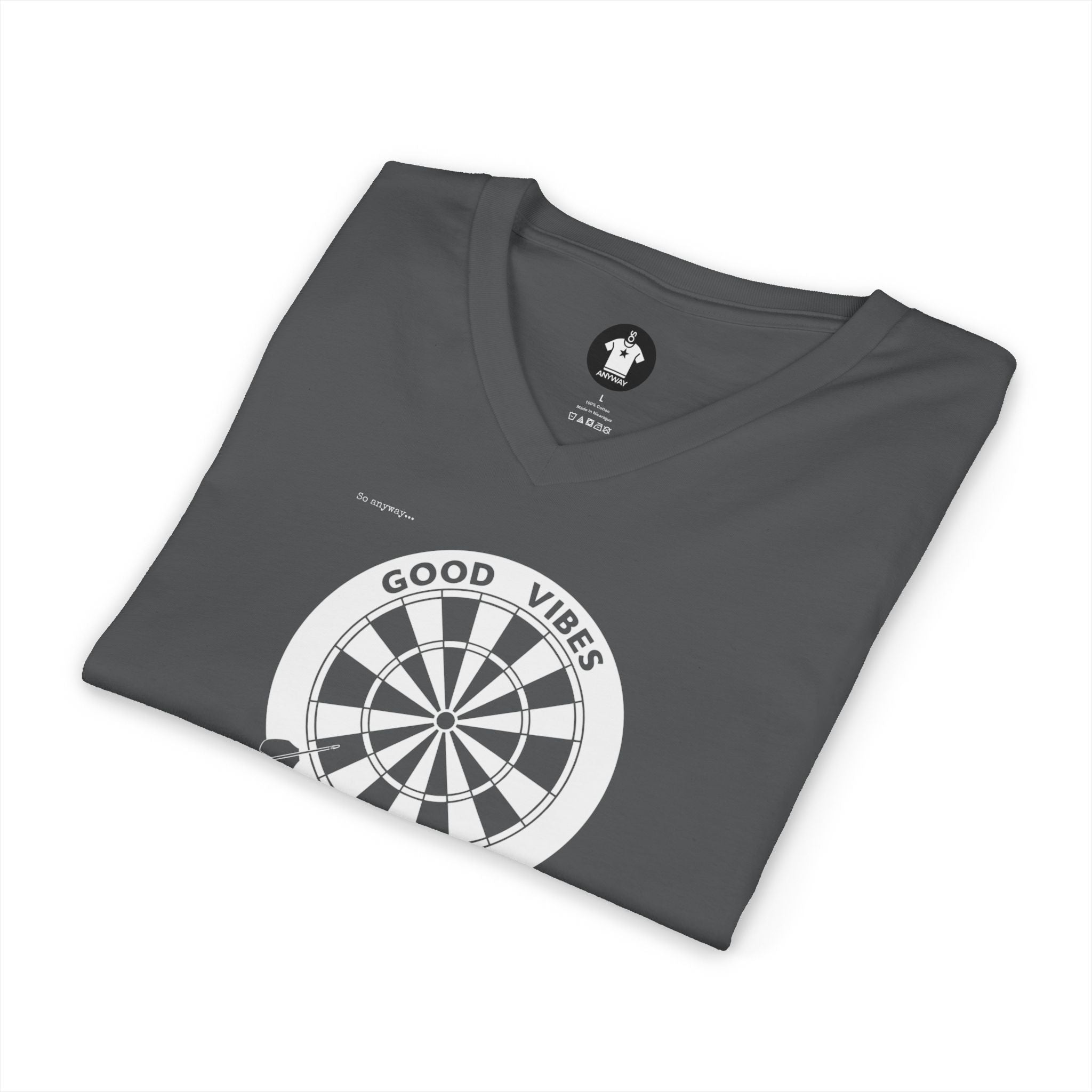 GOOD VIBES, BAD AIM – Funny Dartboard Graphic V‑Neck Tee