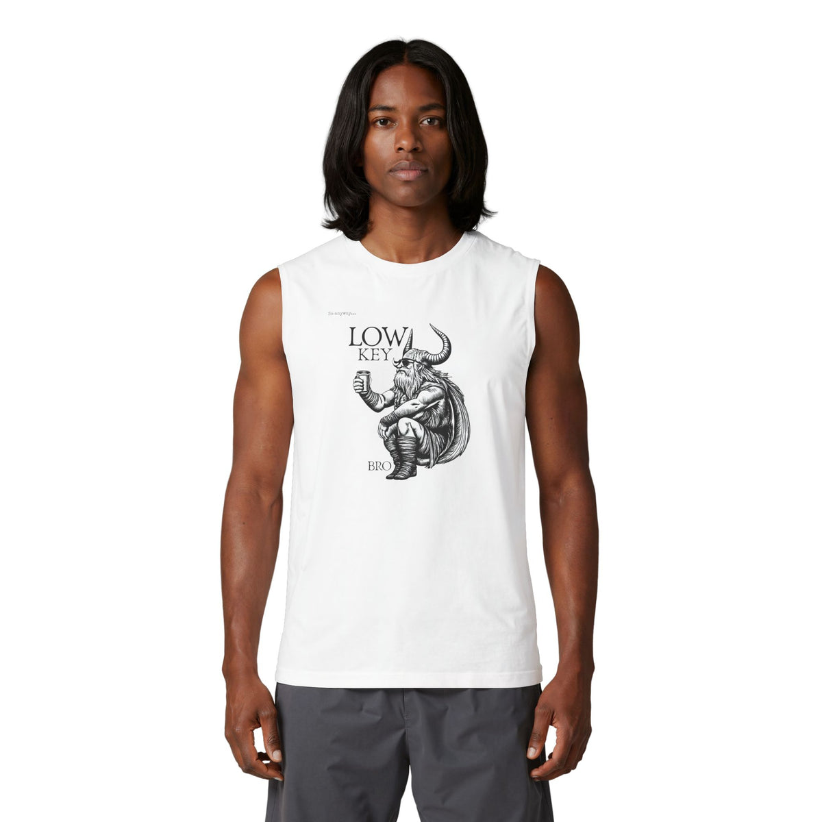 LOW KEY, BRO - Loki Norse Mythology Pun Graphic Unisex Jersey Muscle Tank