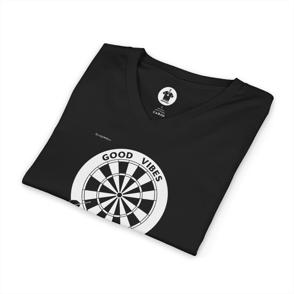 GOOD VIBES, BAD AIM – Funny Dartboard Graphic V‑Neck Tee