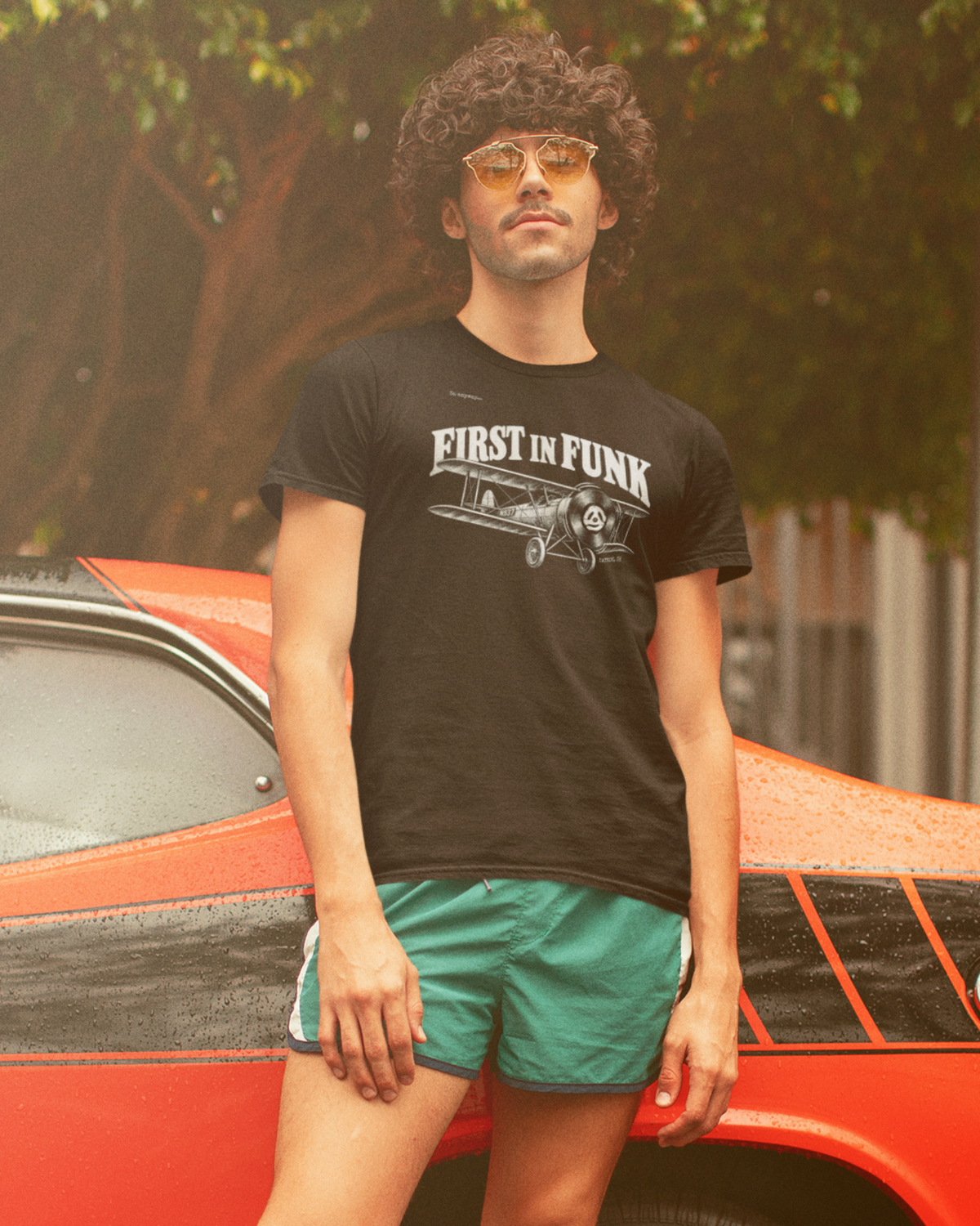 FIRST IN FUNK - Dayton Ohio Aviation Funk Record Biplane Graphic T-Shirt