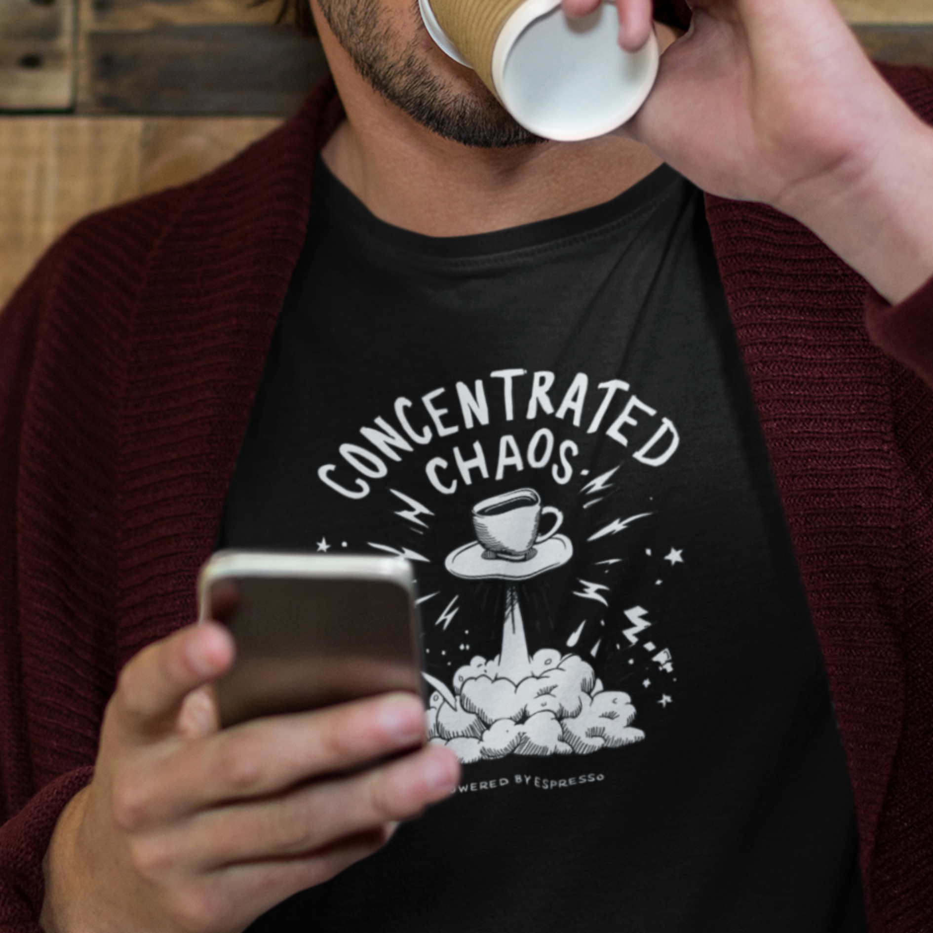 CONCENTRATED CHAOS Dark – Funny Coffee Addiction Graphic Tee