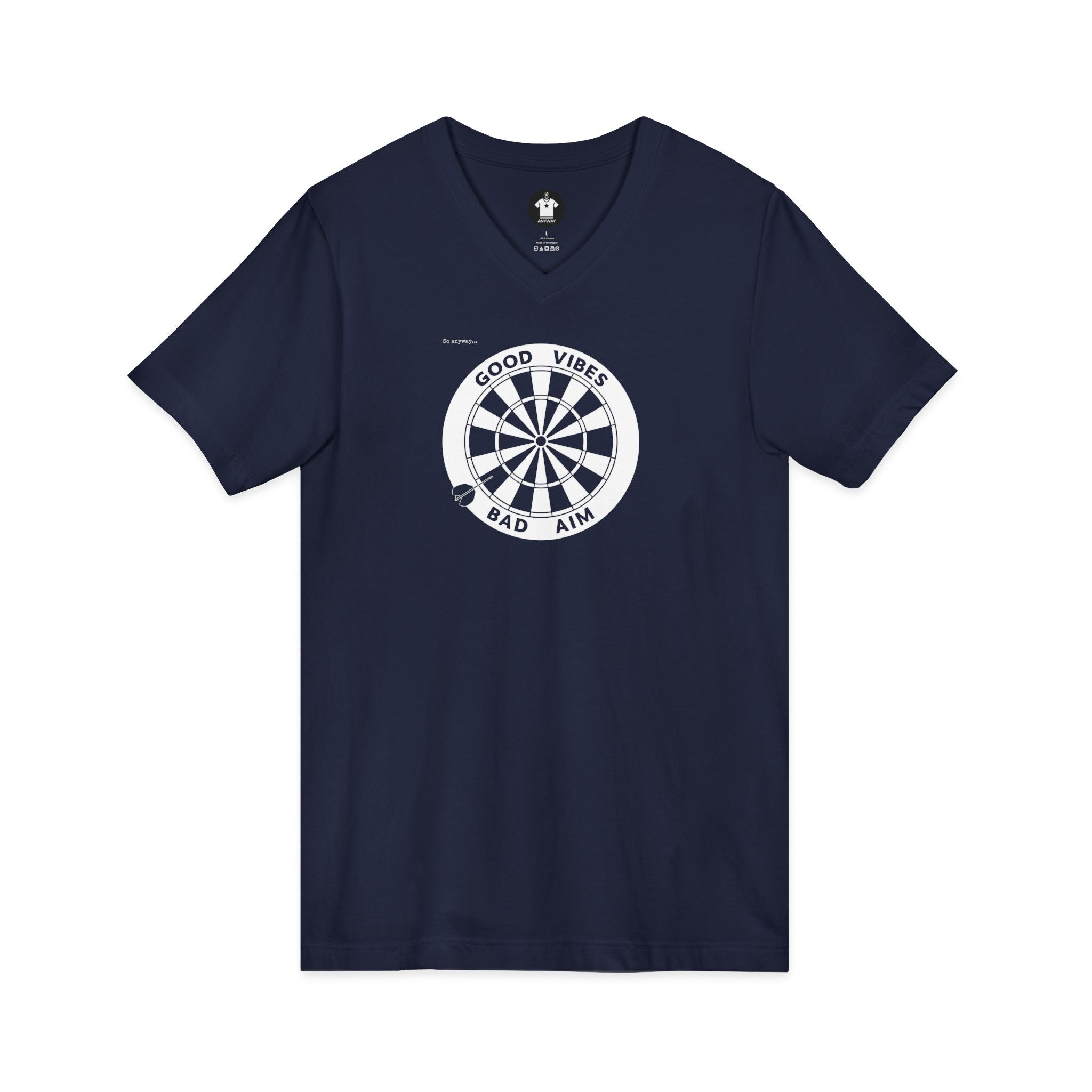 GOOD VIBES, BAD AIM – Funny Dartboard Graphic V‑Neck Tee