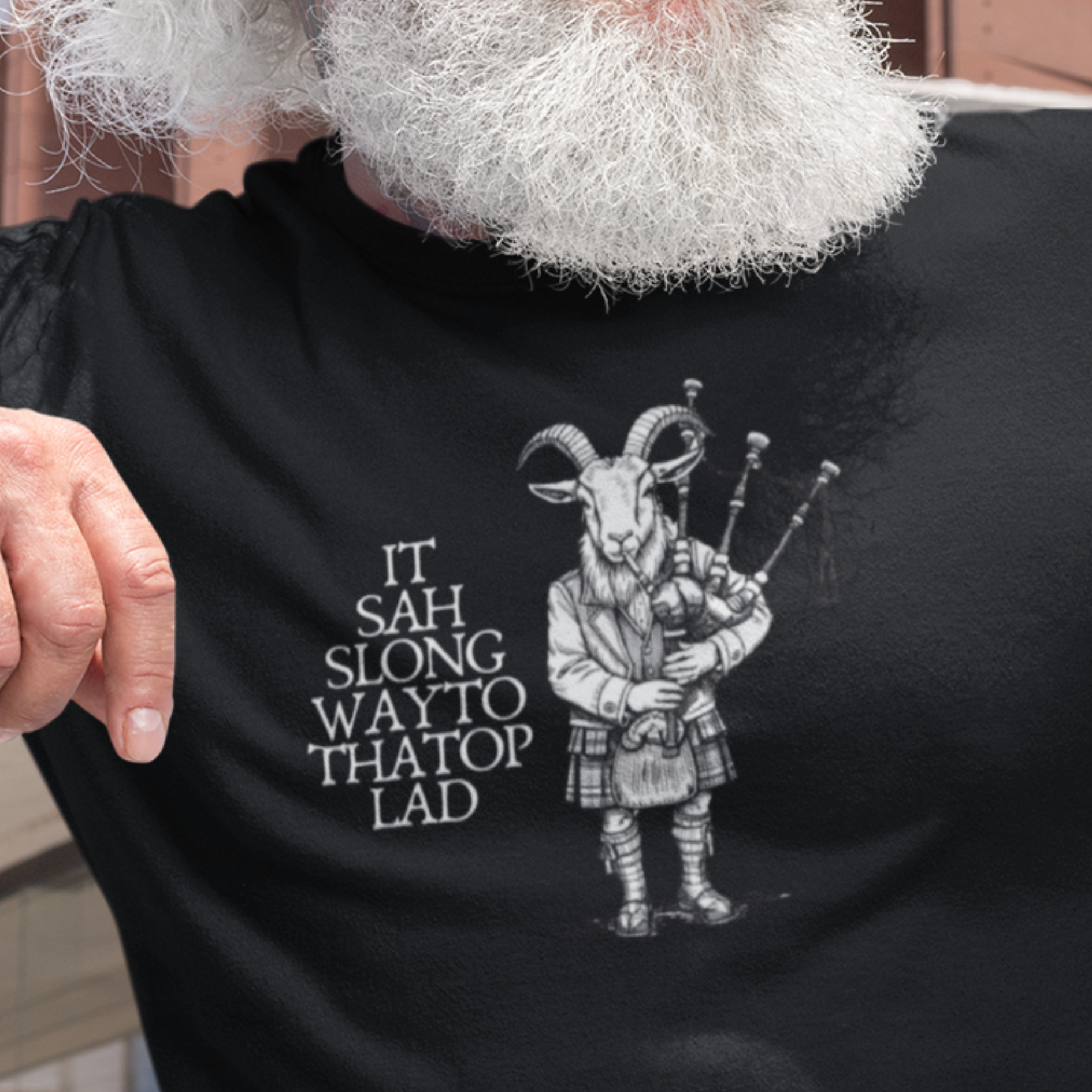 BONNY SCOTTGOAT Dark – Bagpipe Goat in Kilt Rock & Roll Graphic T-Shirt