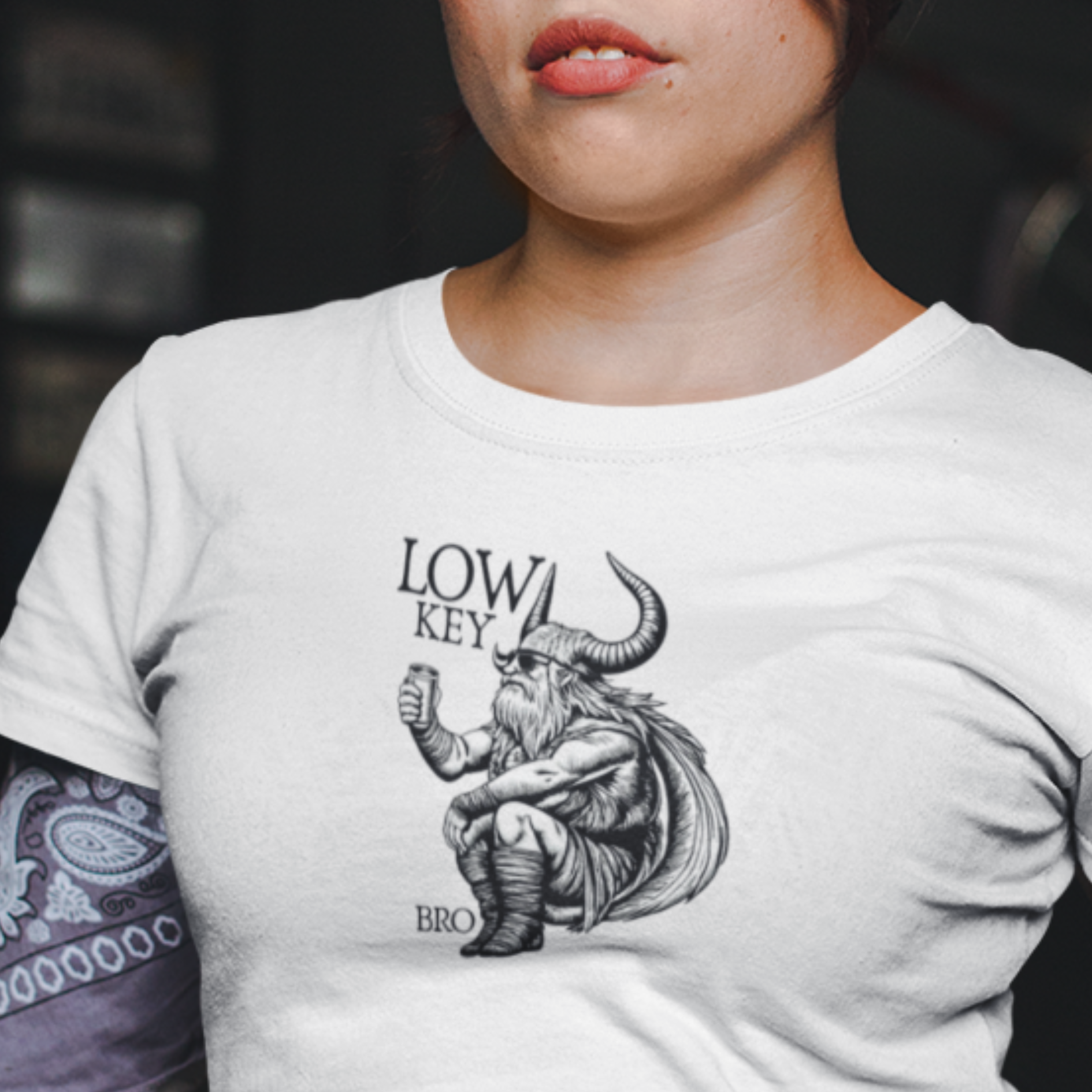 LOW KEY, BRO Light - Loki Norse Mythology Pun Graphic Tee